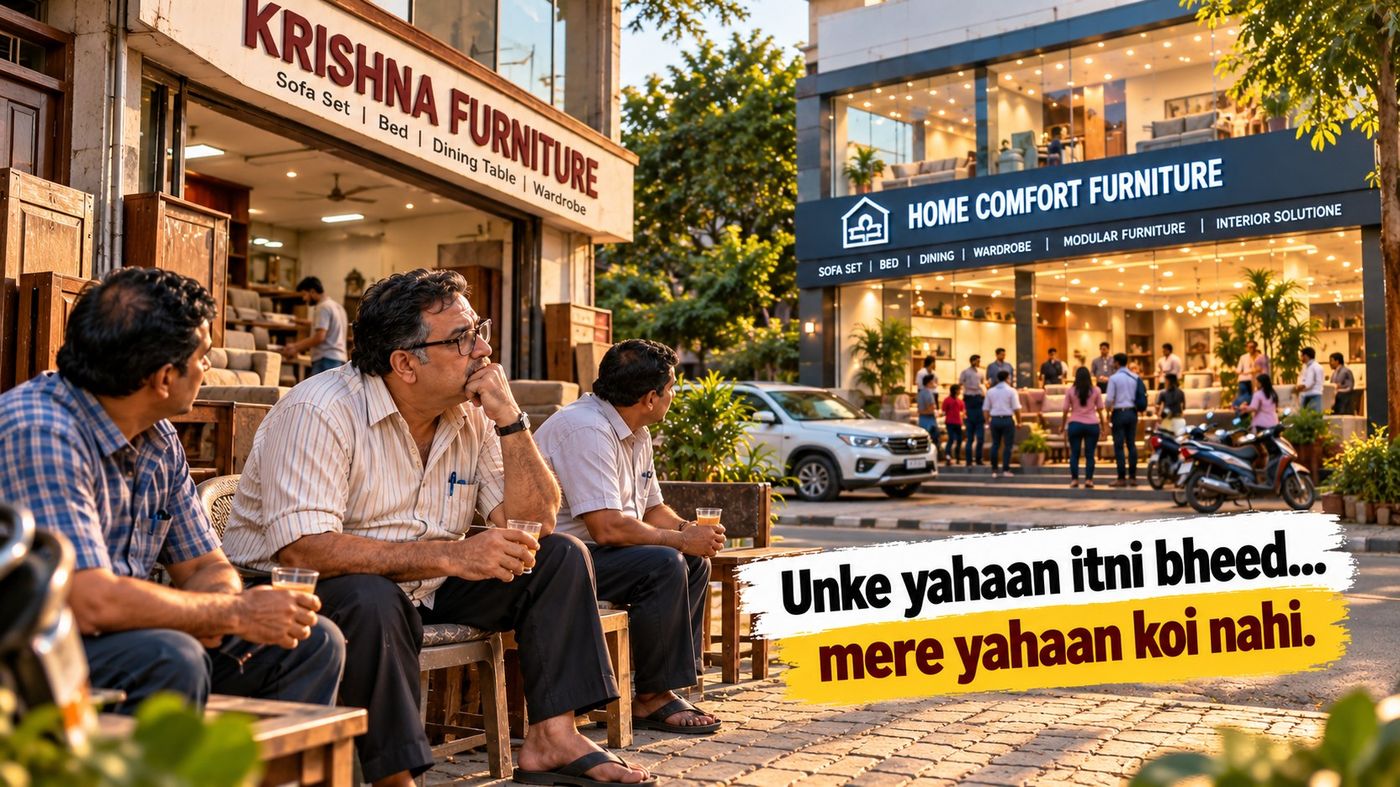 Local showroom owner worried about low footfall compared to a competitor